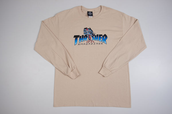 CAMISETA THRASHER LEOPARD MAGAZINE MANGA LONGA - BEGE